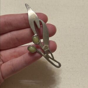 Sterling Silver 925 Mexico Olive Green Enamel Leaf Brooch